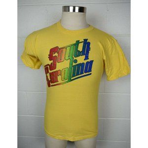 Vtg 70s 80s Sportswear Rainbow South Carolina Tshirt Yellow Single Stitch USA XL
